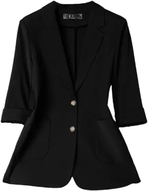 Women Single Breasted Thin Suit Jacket Spring Summer Professional Wear Half Sleeve Casual Office Blazer