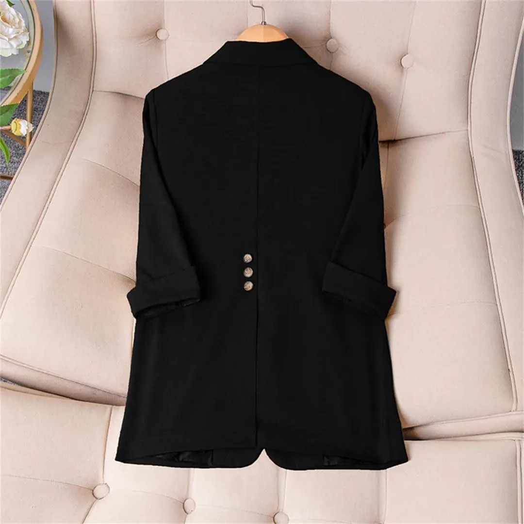 Women Single Breasted Thin Suit Jacket Spring Summer Professional Wear Half Sleeve Casual Office Blazer