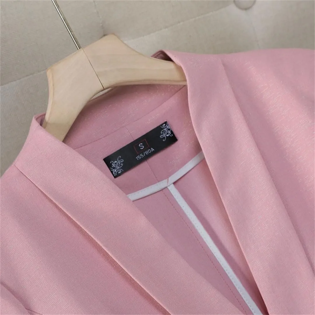 Women Slim Fit Blazer V-Neck Half Sleeve Single Button Office Jacket Formal Work Coat