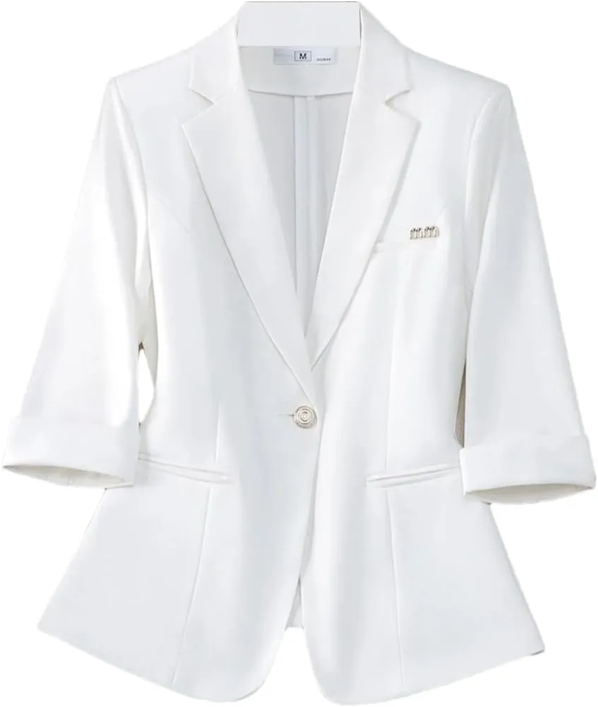 Women Spring 3/4 Sleeve Suit Jacket Workwear Elegant Business Office Formal Blazer Coat