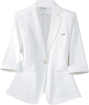 Women Spring 3/4 Sleeve Suit Jacket Workwear Elegant Business Office Formal Blazer Coat