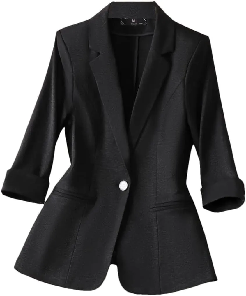 Women Spring Professional Half Sleeve Suit Jacket Solid Color Blazer Coat