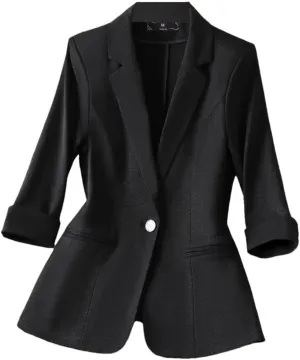 Women Spring Professional Half Sleeve Suit Jacket Solid Color Blazer Coat