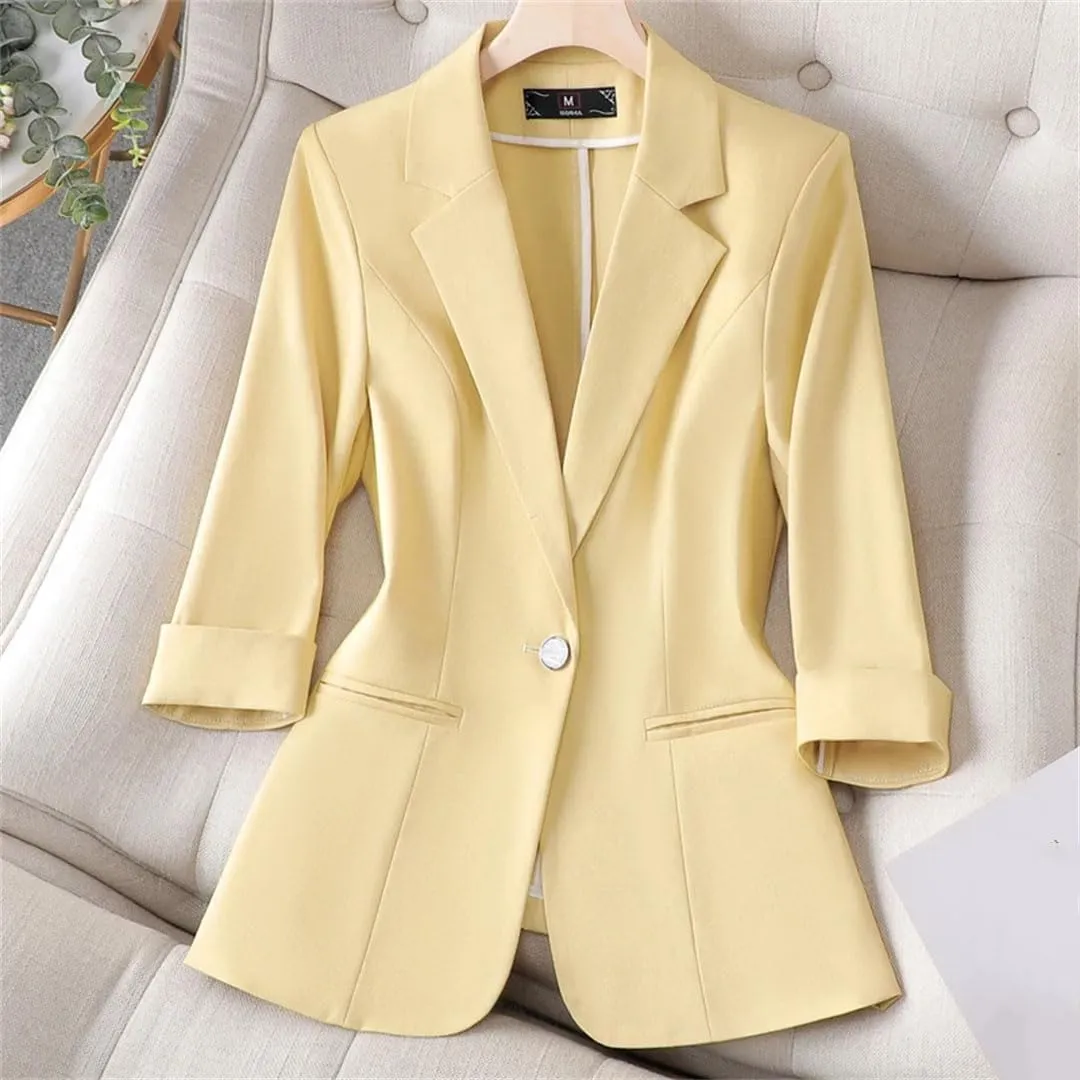 Women Spring Professional Half Sleeve Suit Jacket Solid Color Blazer Coat