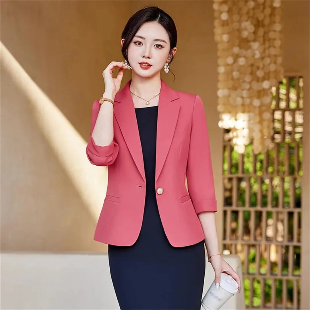 Women Spring Summer Formal Blazer Professional Business Office Workwear Career Interview Jacket Coat