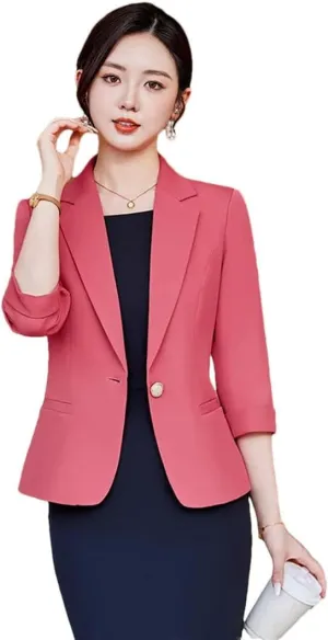 Women Spring Summer Formal Blazer Professional Business Office Workwear Career Interview Jacket Coat