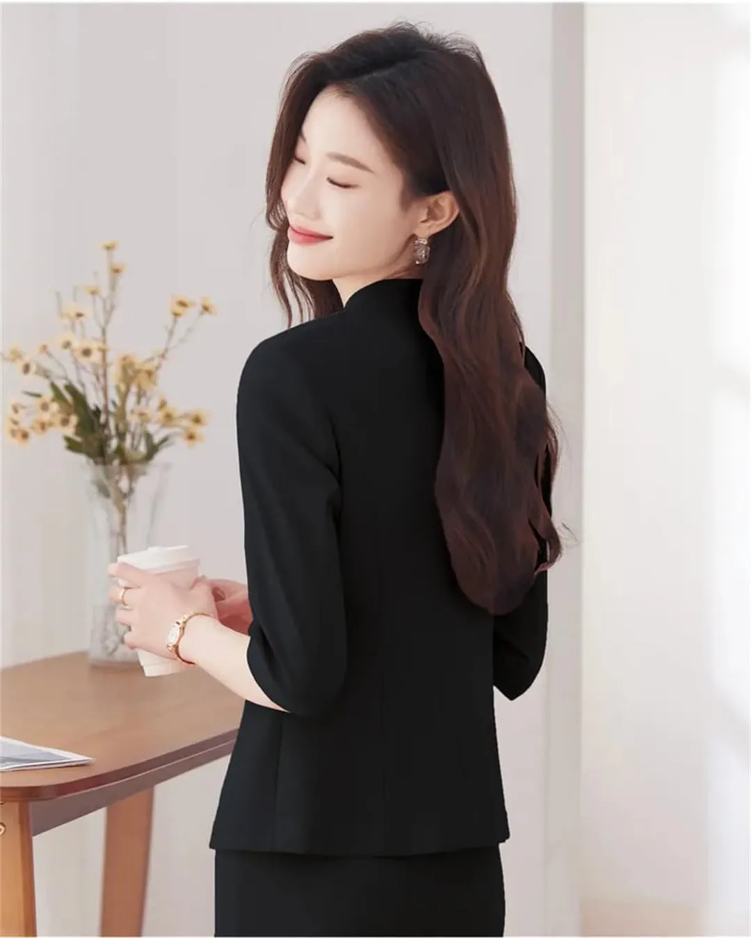 Women Spring Summer Formal Half Sleeve Slim Blazer Jacket Office Ladies Work Coat