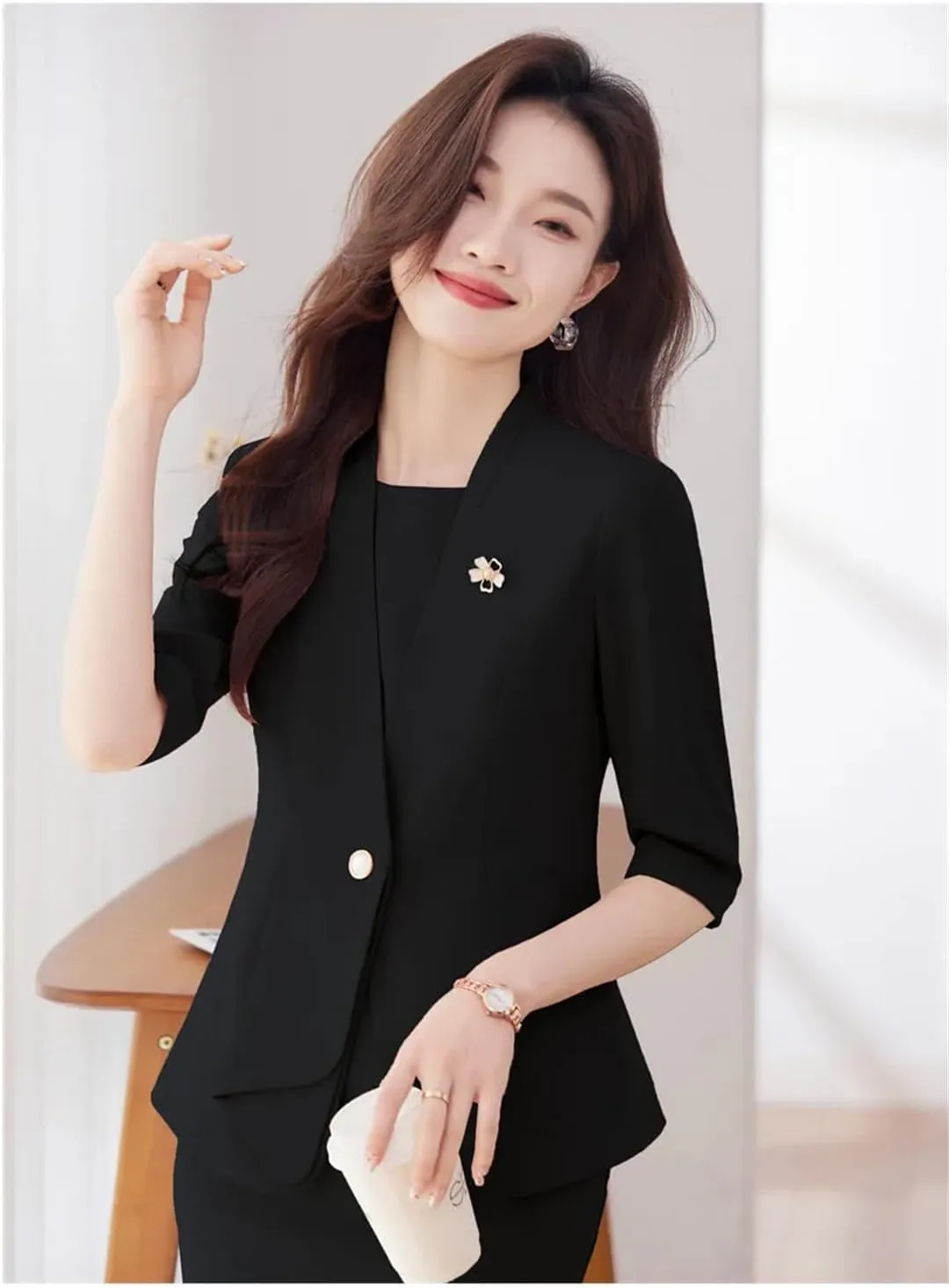 Women Spring Summer Formal Half Sleeve Slim Blazer Jacket Office Ladies Work Coat