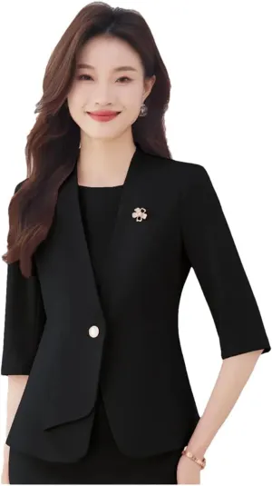 Women Spring Summer Formal Half Sleeve Slim Blazer Jacket Office Ladies Work Coat