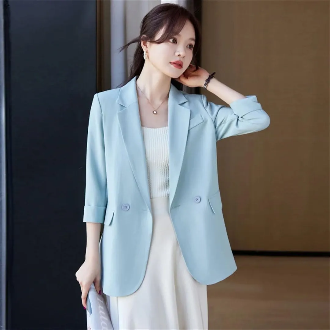 Women Spring Summer Half Sleeve Loose Professional Suit Jacket Office Ladies Work Blazer Coat
