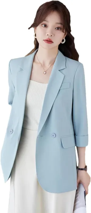 Women Spring Summer Half Sleeve Loose Professional Suit Jacket Office Ladies Work Blazer Coat