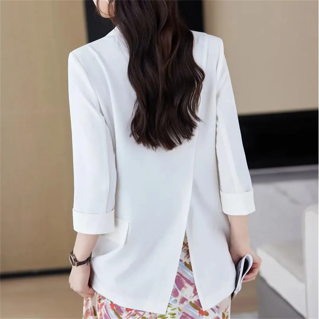 Women Spring Summer Half Sleeve Loose Professional Suit Jacket Office Ladies Work Blazer Coat