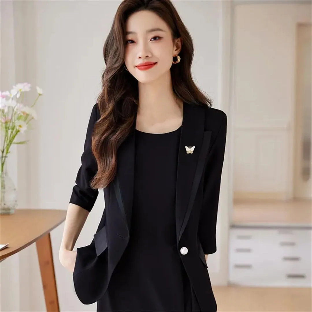 Women Spring Summer Professional Half Sleeve Slim Blazer Jacket Office Ladies Work Coat