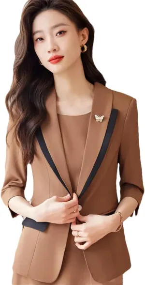 Women Spring Summer Professional Half Sleeve Slim Blazer Jacket Office Ladies Work Coat