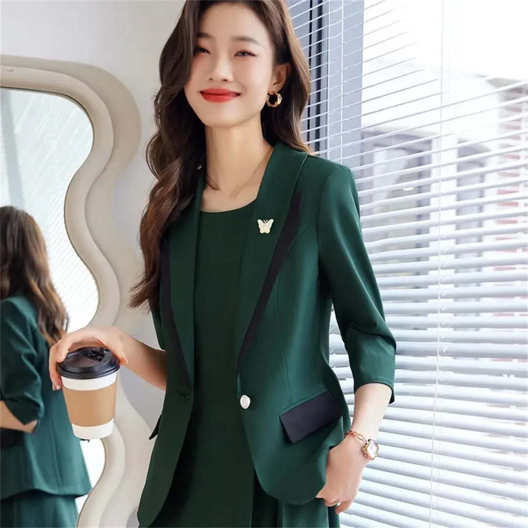 Women Spring Summer Professional Half Sleeve Slim Blazer Jacket Office Ladies Work Coat