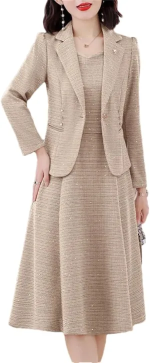 Women Summer Cotton and Linen Suit Set Commuting Long Sleeve Suit Coat Long Skirt Two Piece Set