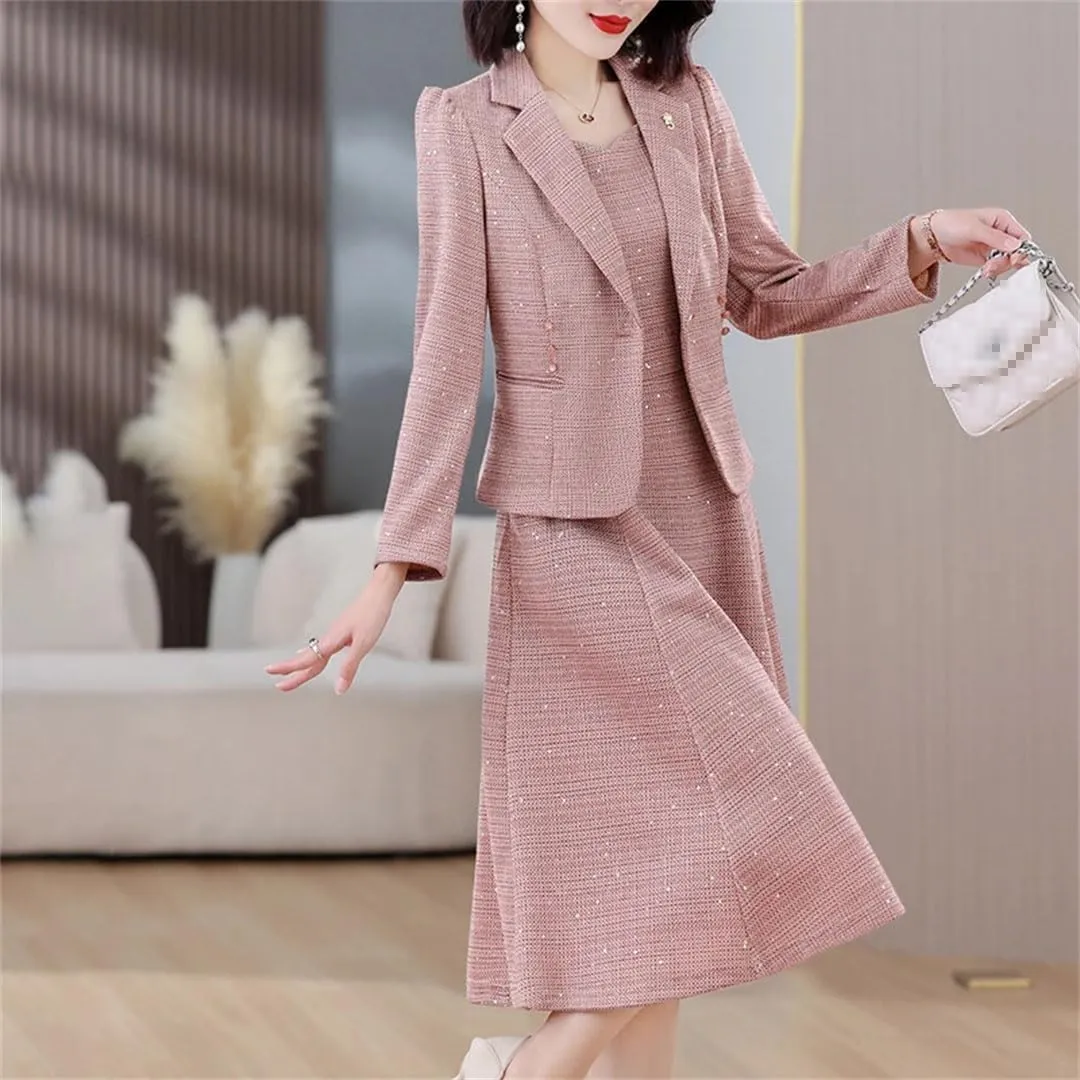 Women Summer Cotton and Linen Suit Set Commuting Long Sleeve Suit Coat Long Skirt Two Piece Set