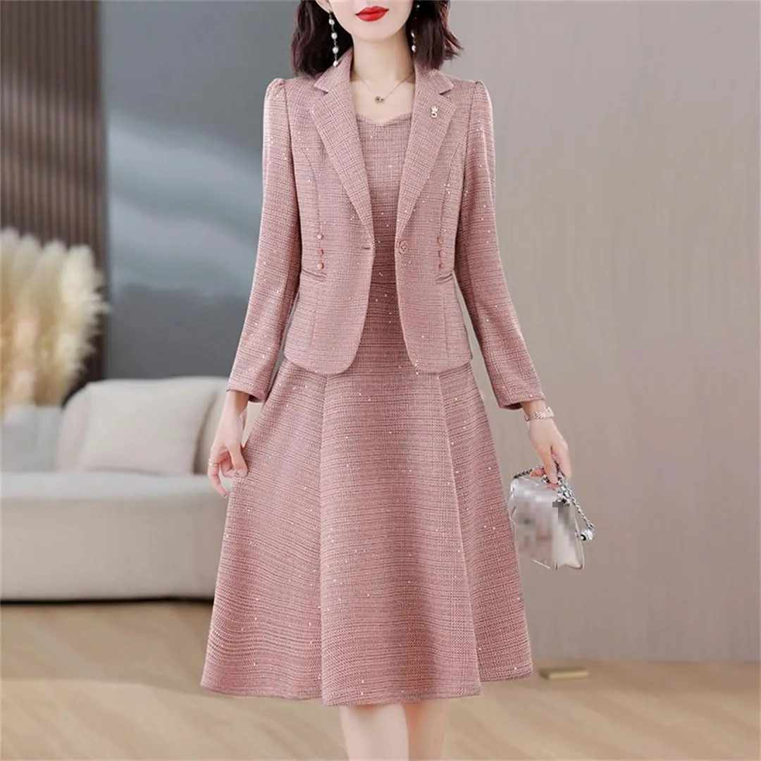 Women Summer Cotton and Linen Suit Set Commuting Long Sleeve Suit Coat Long Skirt Two Piece Set