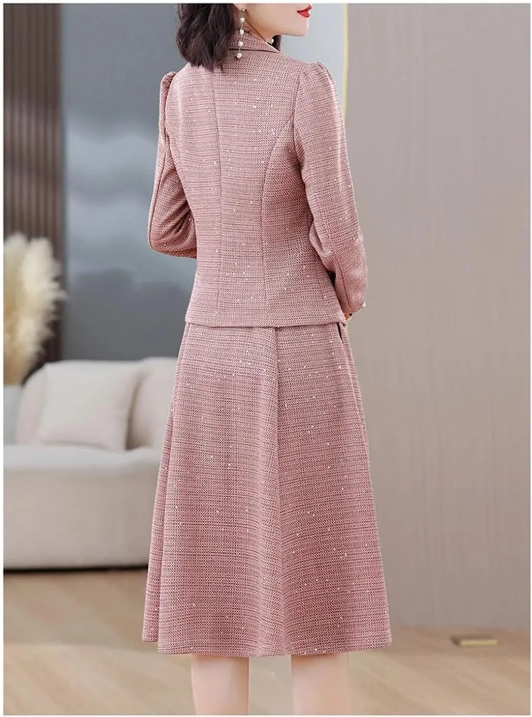 Women Summer Cotton and Linen Suit Set Commuting Long Sleeve Suit Coat Long Skirt Two Piece Set