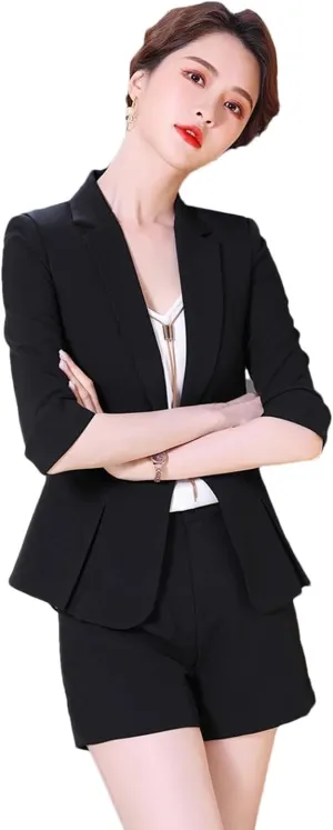 Women Summer Half Sleeve Temperament Slim Blazer Jacket Office Ladies Formal Work Coat