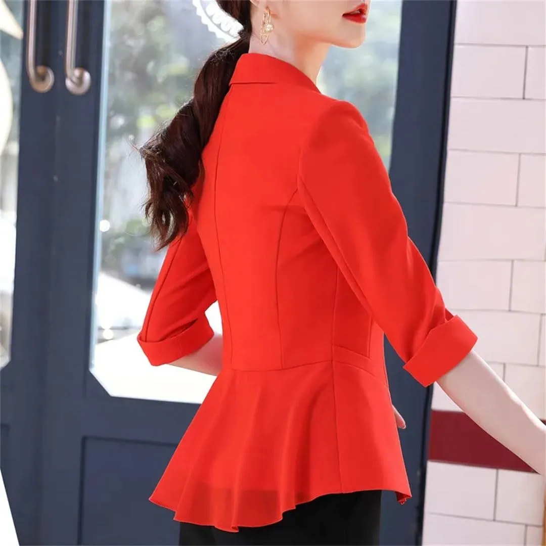 Women Summer Half Sleeve Temperament Slim Blazer Jacket Office Ladies Formal Work Coat