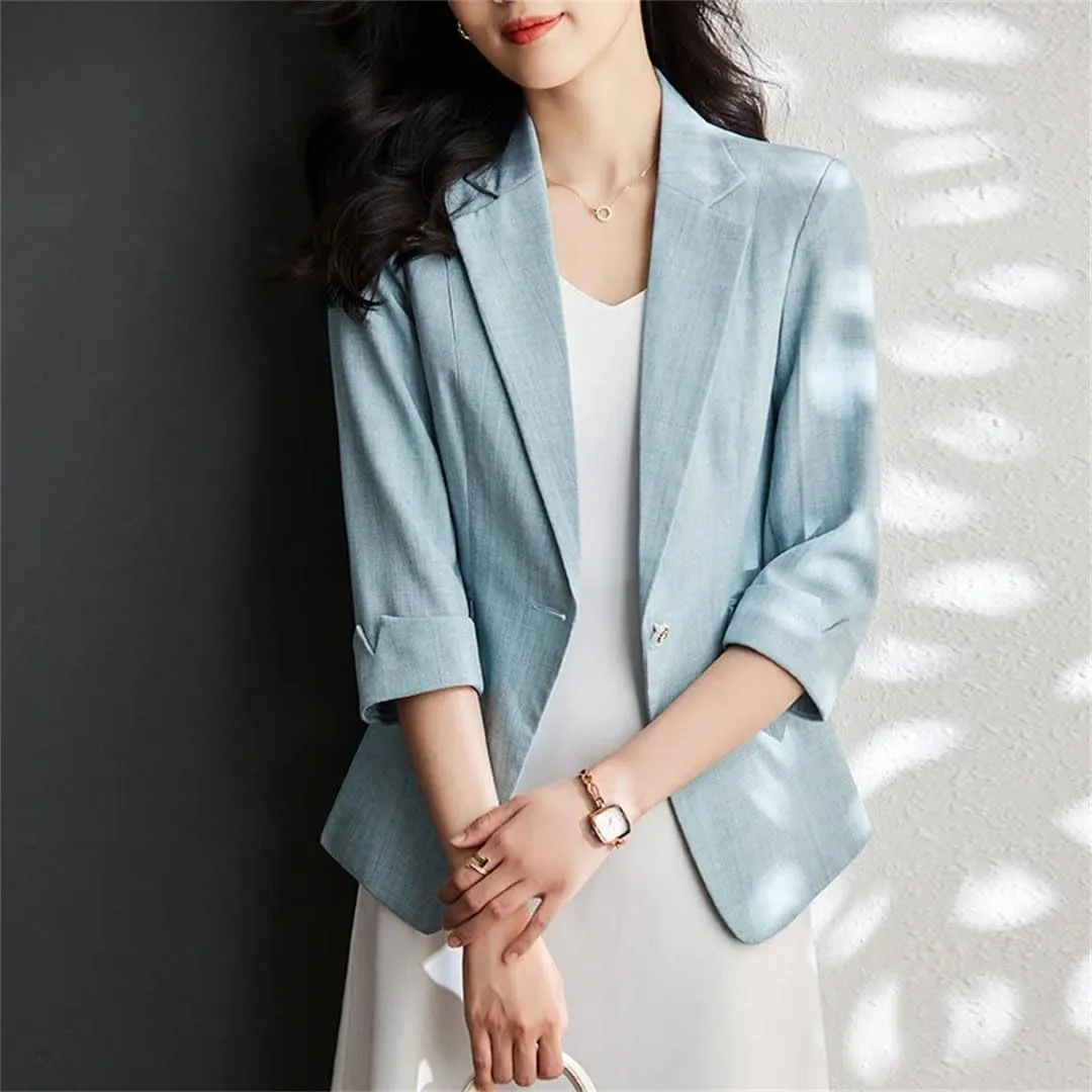 Women Three-Quarter Sleeves Blazer Jacket Office Ladies Work Uniform Outerwear Coat