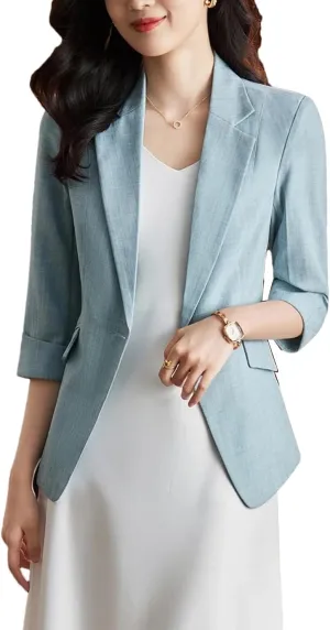 Women Three-Quarter Sleeves Blazer Jacket Office Ladies Work Uniform Outerwear Coat