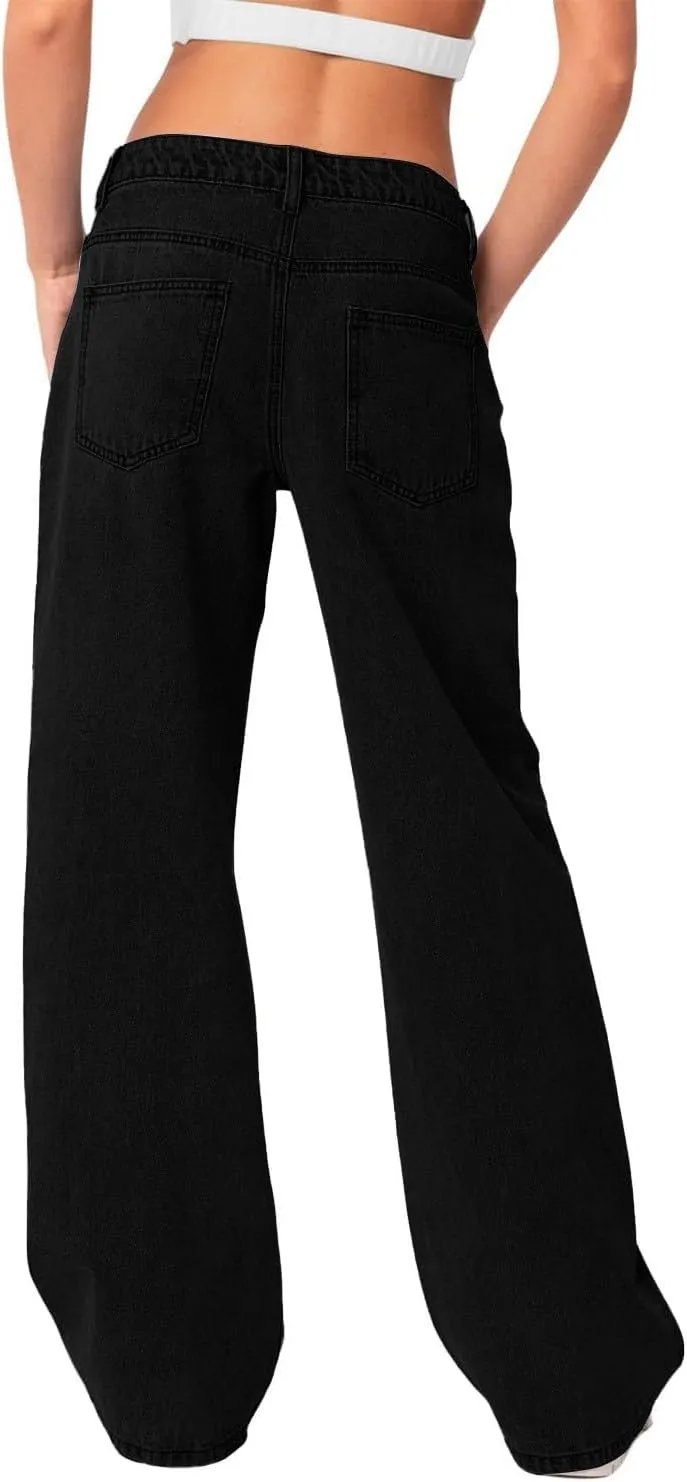 Women Wide Leg Jeans High Waisted Baggy Jeans with Pockets Skinny Loose Boyfriend Jeans Y2K Denim Pants
