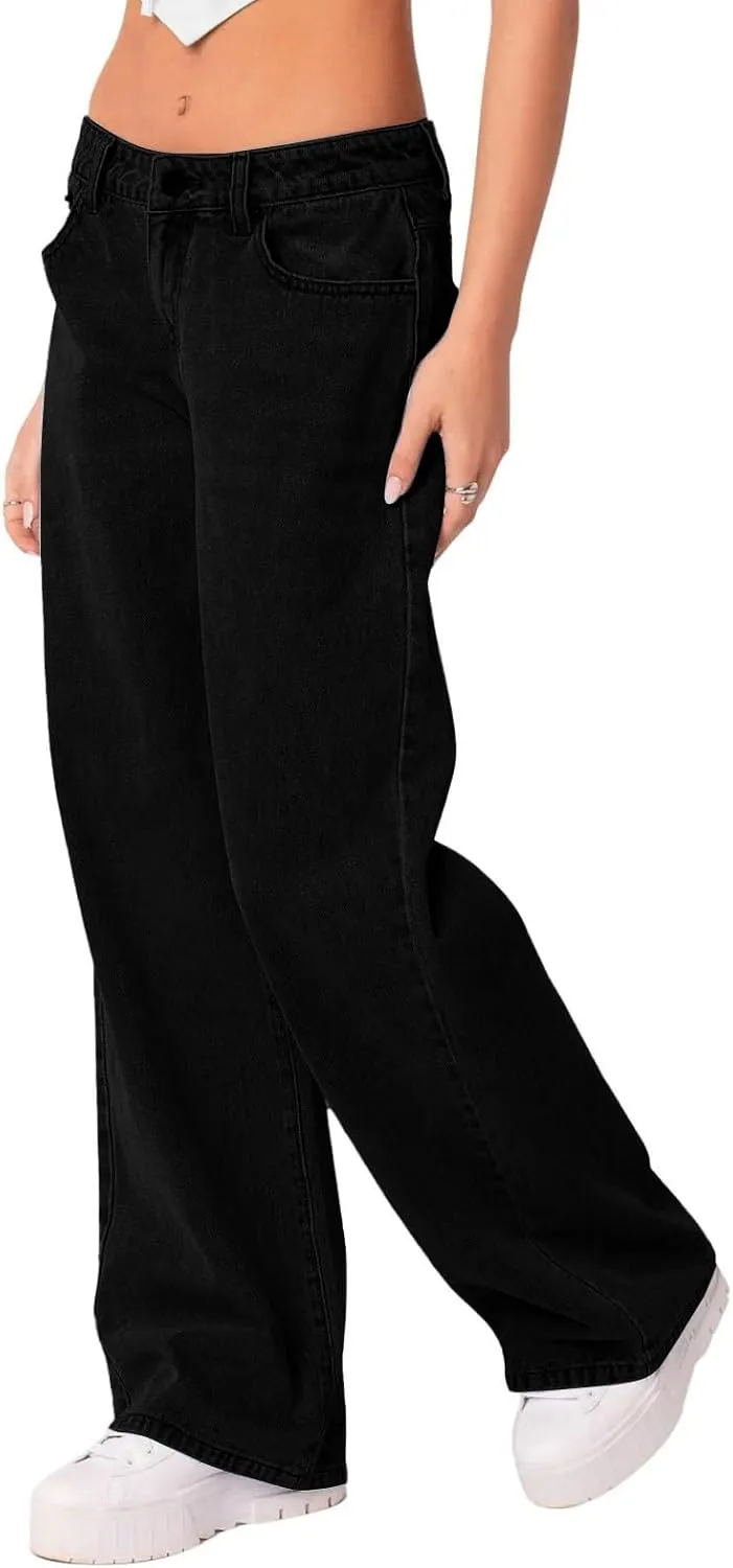 Women Wide Leg Jeans High Waisted Baggy Jeans with Pockets Skinny Loose Boyfriend Jeans Y2K Denim Pants