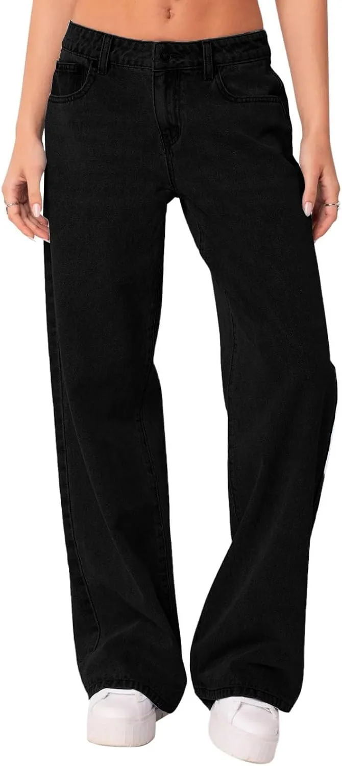 Women Wide Leg Jeans High Waisted Baggy Jeans with Pockets Skinny Loose Boyfriend Jeans Y2K Denim Pants
