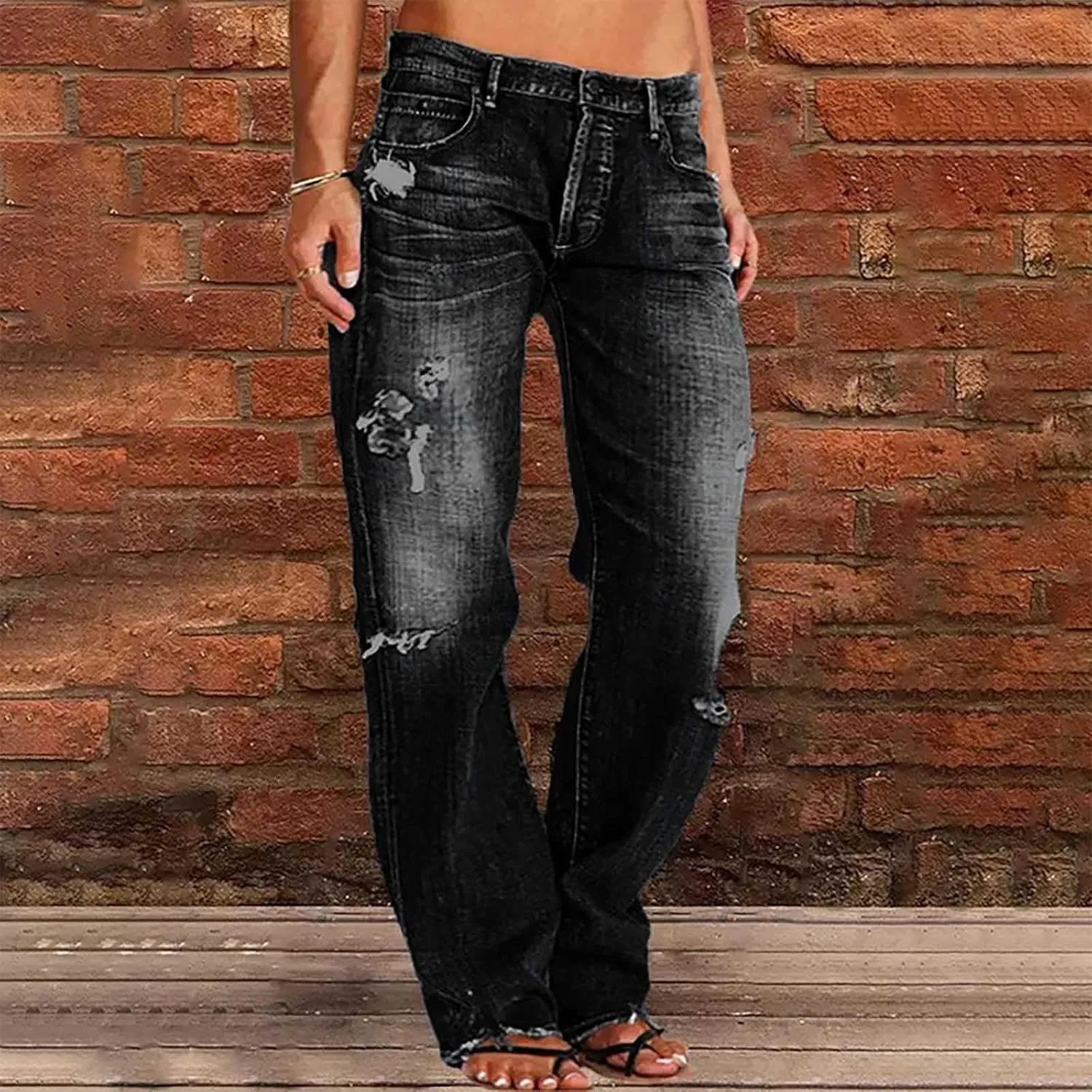 Women Wide Leg Jeans High Waisted Baggy Jeans with Pockets Skinny Loose Boyfriend Jeans Y2K Denim Pants