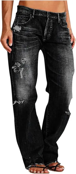 Women Wide Leg Jeans High Waisted Baggy Jeans with Pockets Skinny Loose Boyfriend Jeans Y2K Denim Pants