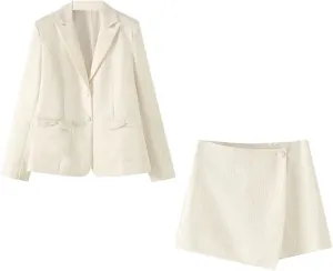 Women's Autumn Slim Fit Commuting Lapel Suit Jacket High Waist Mini Skirt Set