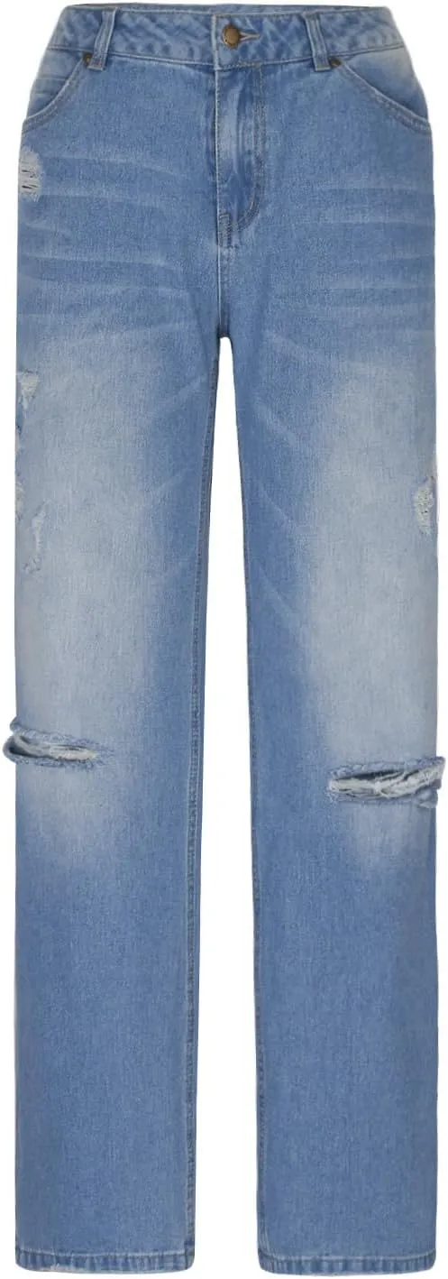 Womens Baggy Jeans Vintage Y2K Bootcut Denim Pants Ripped Jeans Womens High Waisted Straight Leg Pants with Pockets