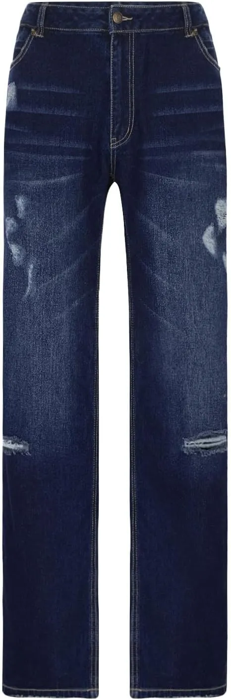Womens Baggy Jeans Vintage Y2K Bootcut Denim Pants Ripped Jeans Womens High Waisted Straight Leg Pants with Pockets