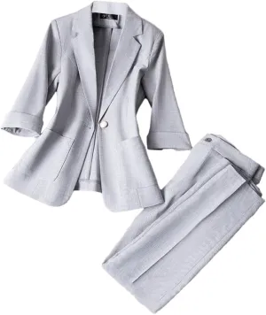 Women's Blazer Suits Elegant Spring Summer Professional Suit Coat Trousers Two Piece Set