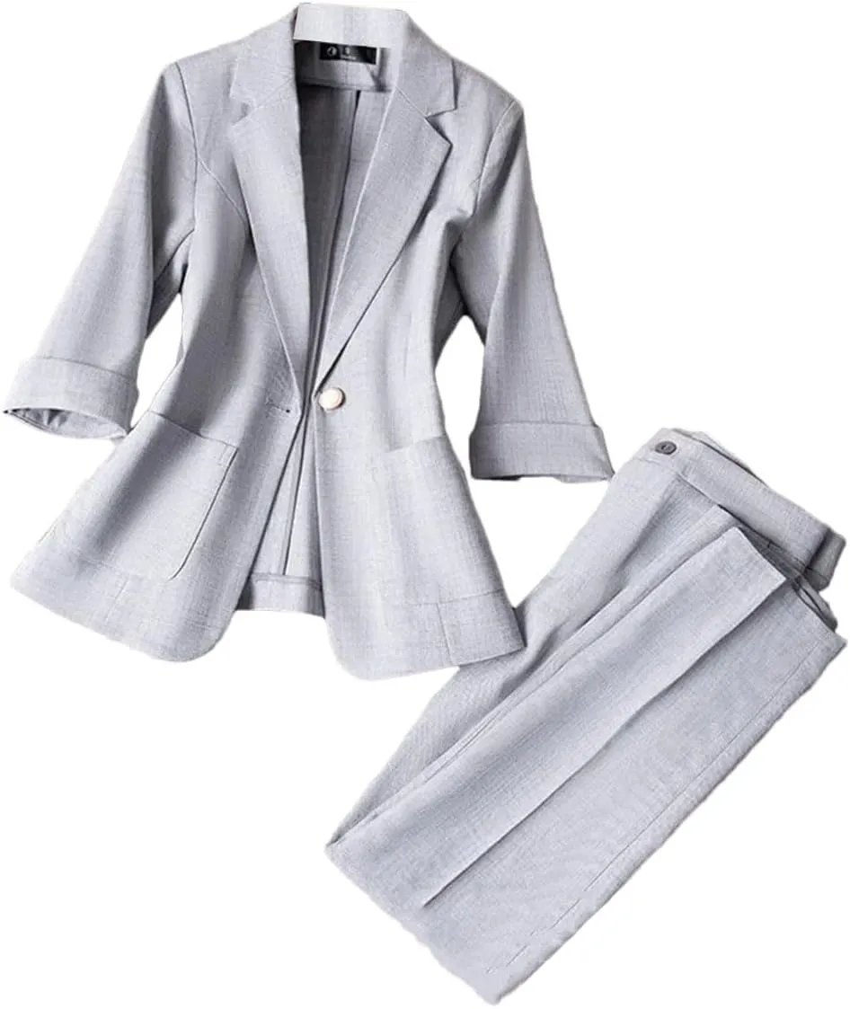 Women's Blazer Suits Elegant Spring Summer Professional Suit Coat Trousers Two Piece Set