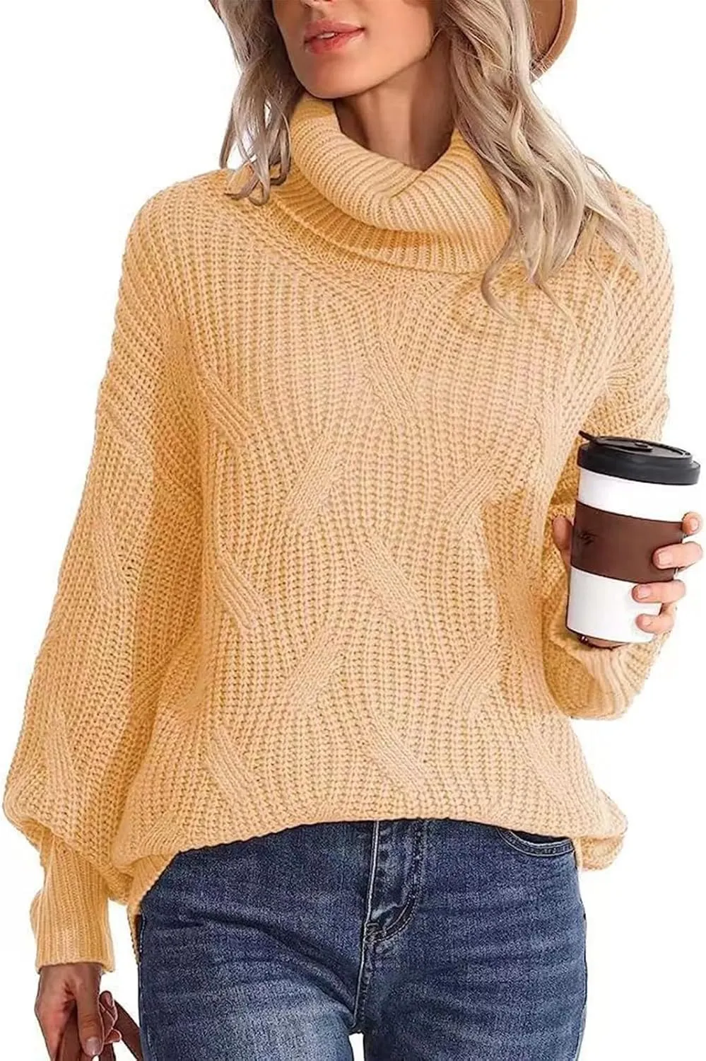 Women's Cashmere Sweaters Turtle Necks Long Sleeve Solid Elegant Comfy Pullover Sweater Elegant