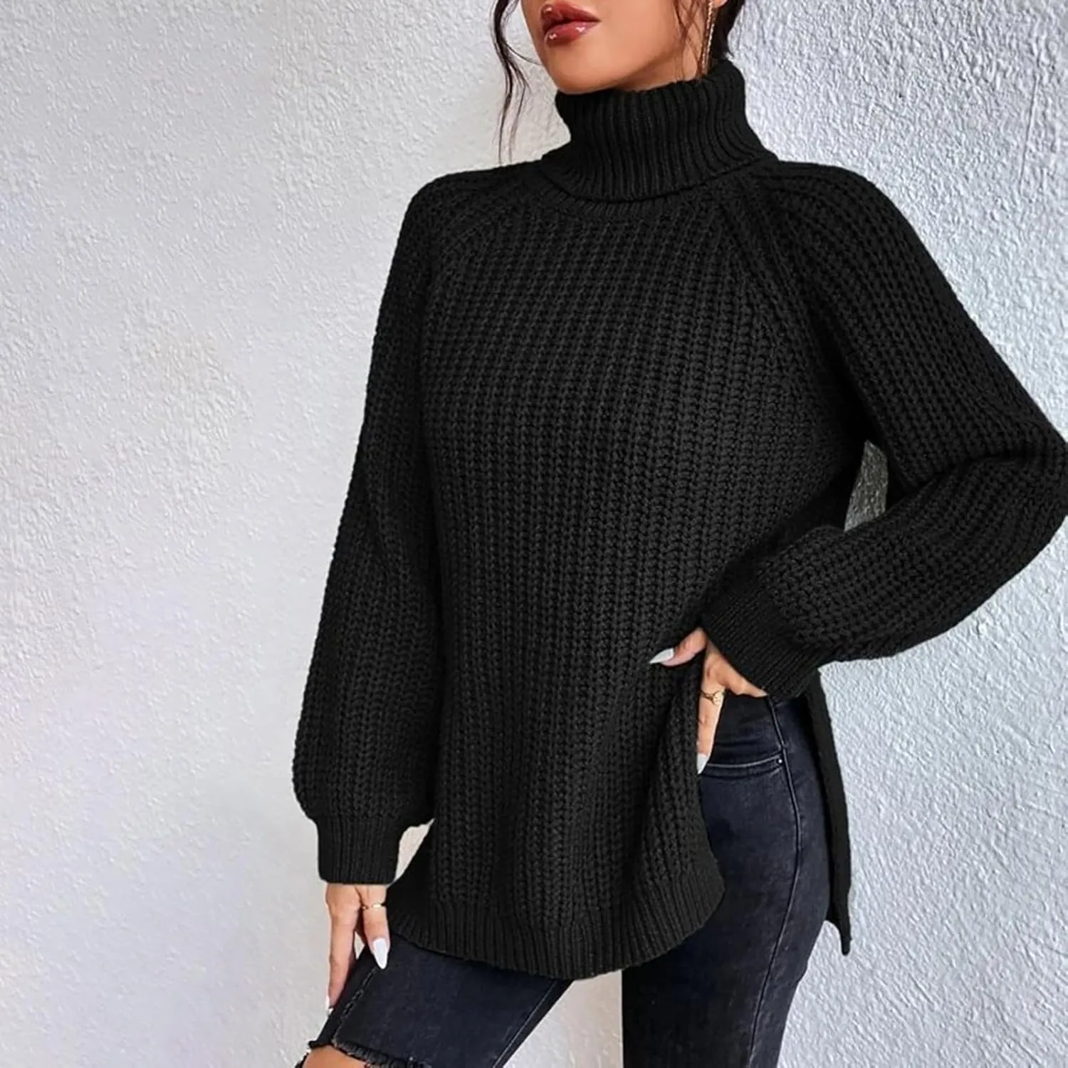 Women's Cashmere Sweaters Turtle Necks Long Sleeve Solid Elegant Comfy Pullover Sweater Elegant
