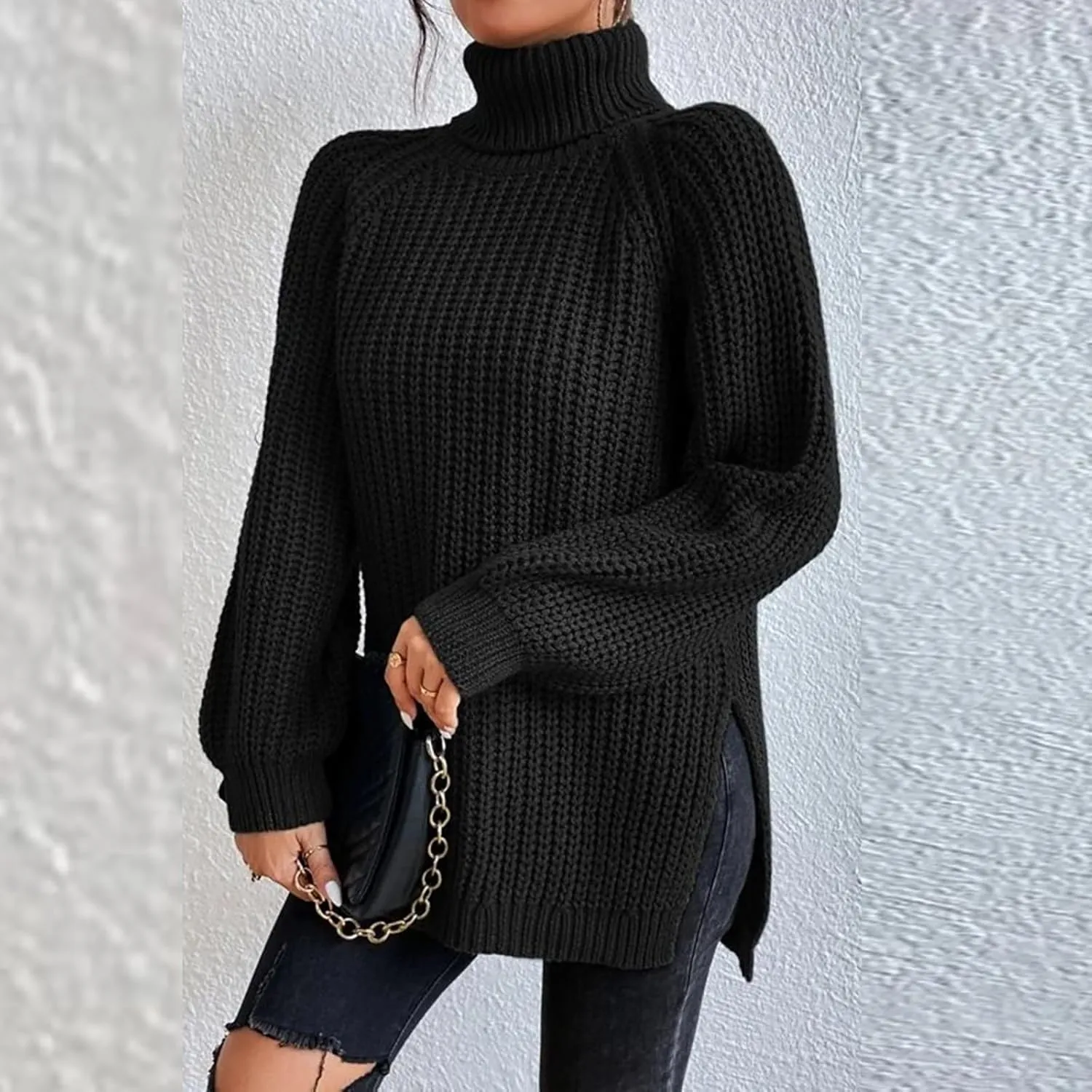 Women's Cashmere Sweaters Turtle Necks Long Sleeve Solid Elegant Comfy Pullover Sweater Elegant