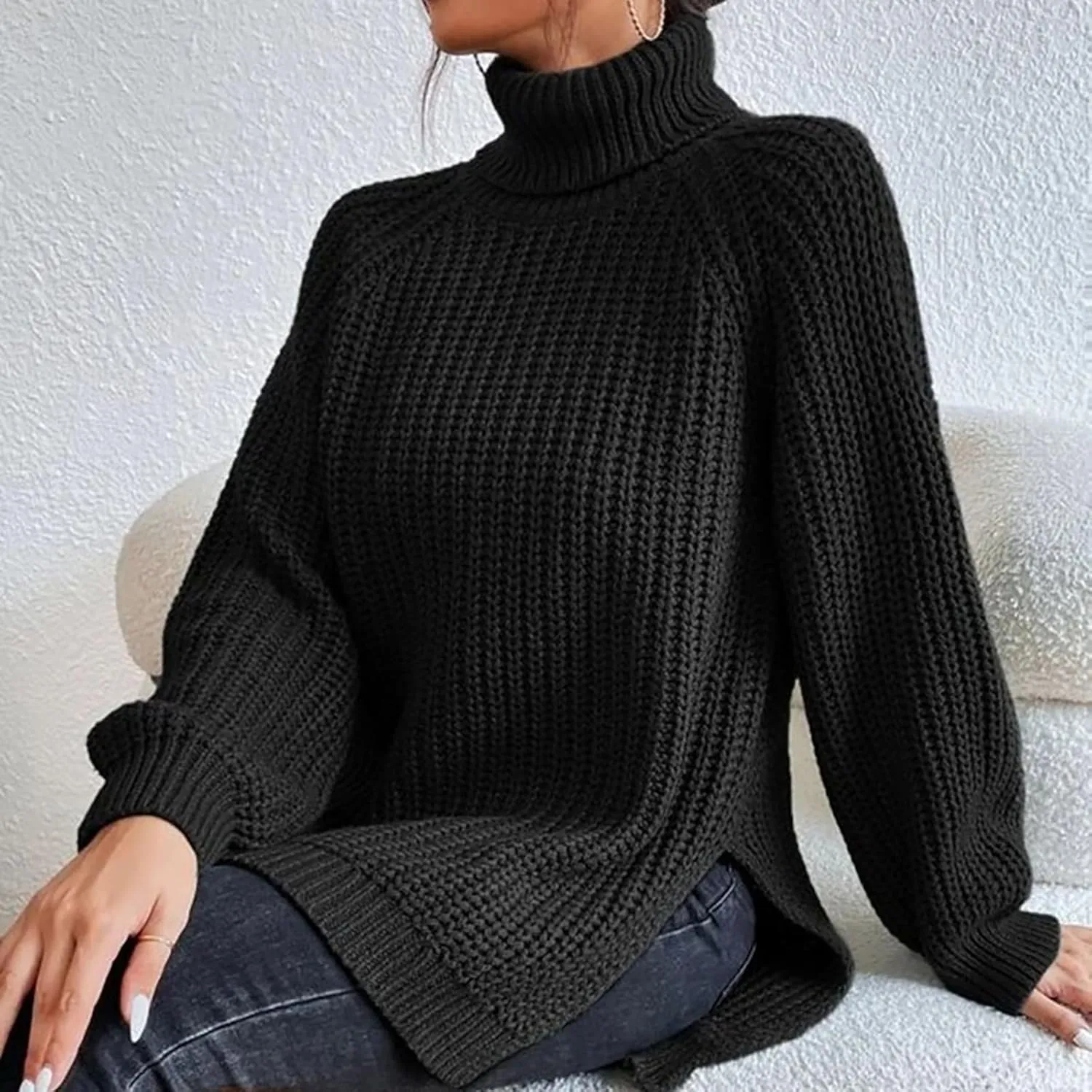 Women's Cashmere Sweaters Turtle Necks Long Sleeve Solid Elegant Comfy Pullover Sweater Elegant