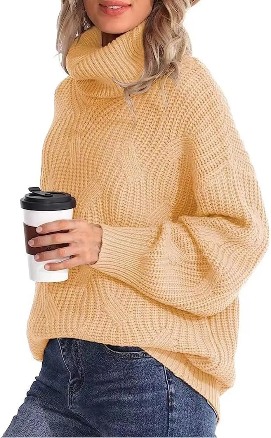Women's Cashmere Sweaters Turtle Necks Long Sleeve Solid Elegant Comfy Pullover Sweater Elegant
