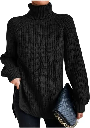 Women's Cashmere Sweaters Turtle Necks Long Sleeve Solid Elegant Comfy Pullover Sweater Elegant