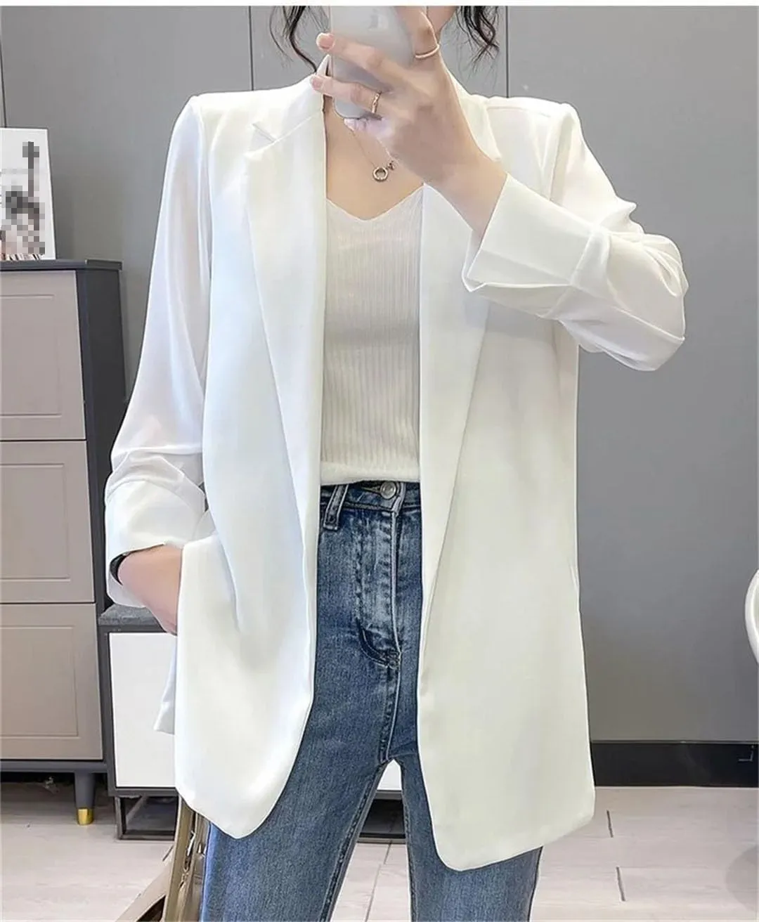 Women's Chiffon Suit Jacket Spring Summer Loose Sunscreen Long Jackets Cardigan Thin Blazer