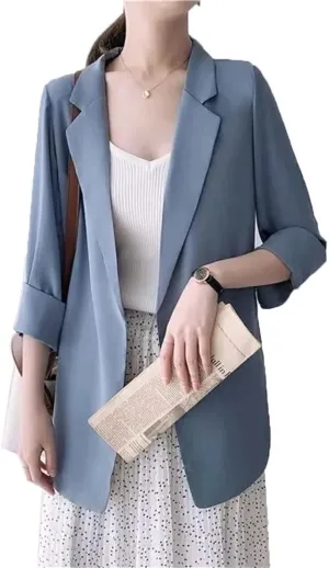 Women's Chiffon Suit Jacket Spring Summer Loose Sunscreen Long Jackets Cardigan Thin Blazer