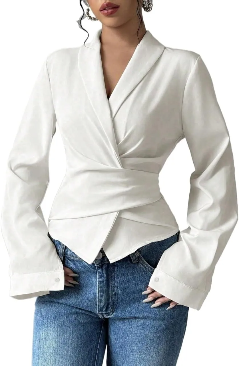 Women's Classic-Fit Shirt V-Neck Waist Elegant Shirt