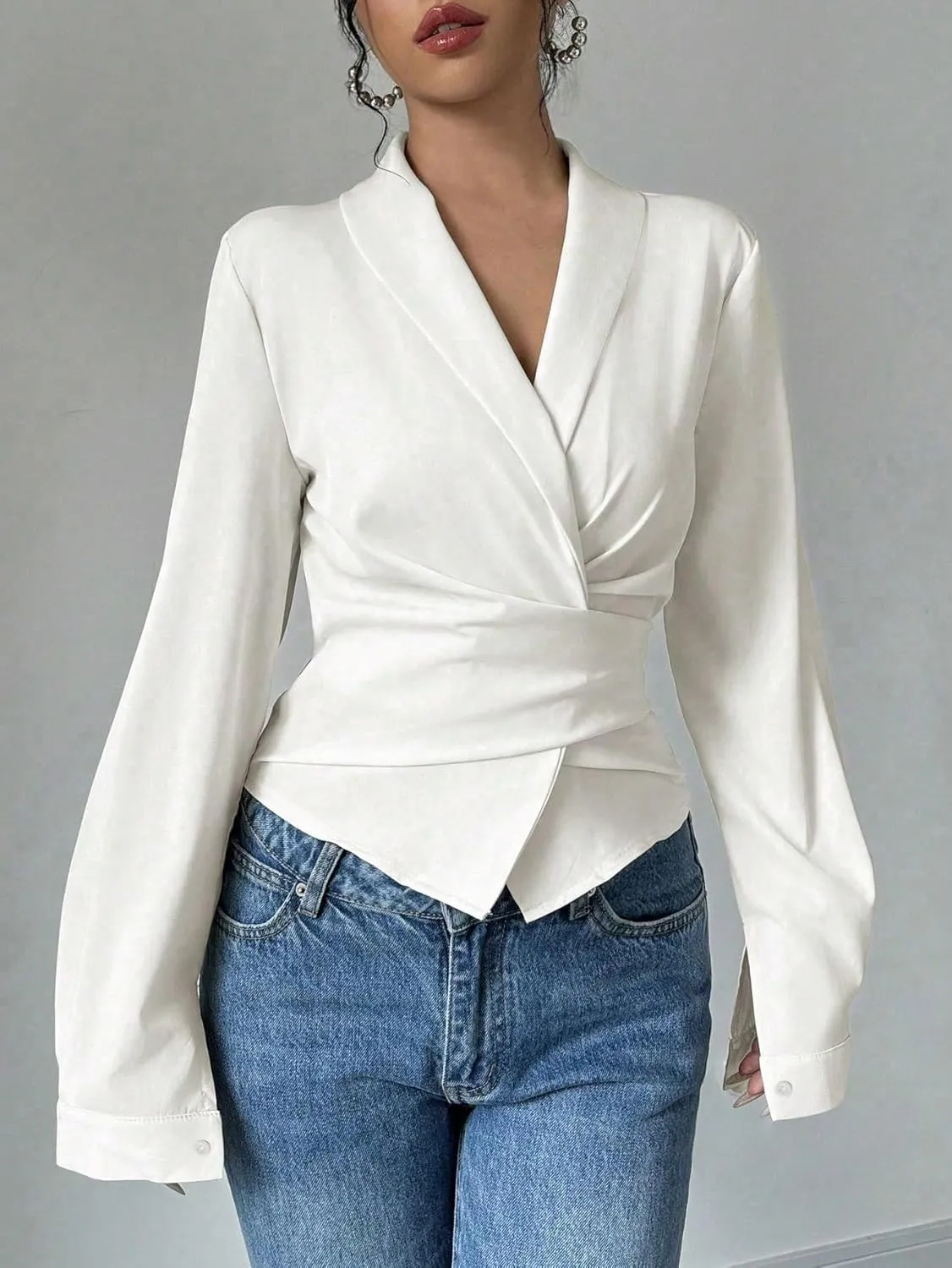 Women's Classic-Fit Shirt V-Neck Waist Elegant Shirt