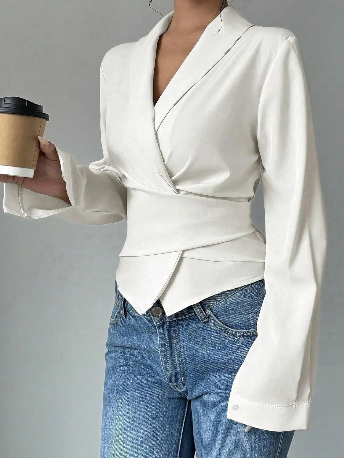 Women's Classic-Fit Shirt V-Neck Waist Elegant Shirt