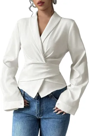 Women's Classic-Fit Shirt V-Neck Waist Elegant Shirt