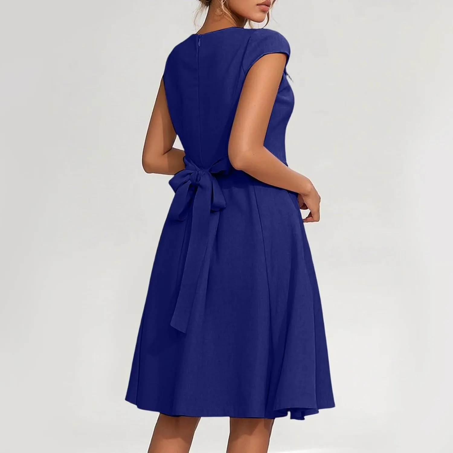 Women's Cocktail Dress Wrap V Neck Ruffle Short Sleeve A Line Work Formal Wedding Guest Midi Dress